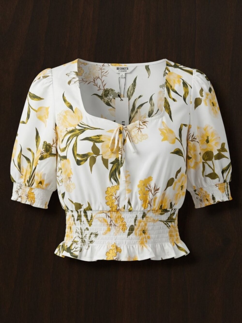 BB Dakota Steve Madden Floral‎ Puff Sleeve Cropped Peasant Blouse Small